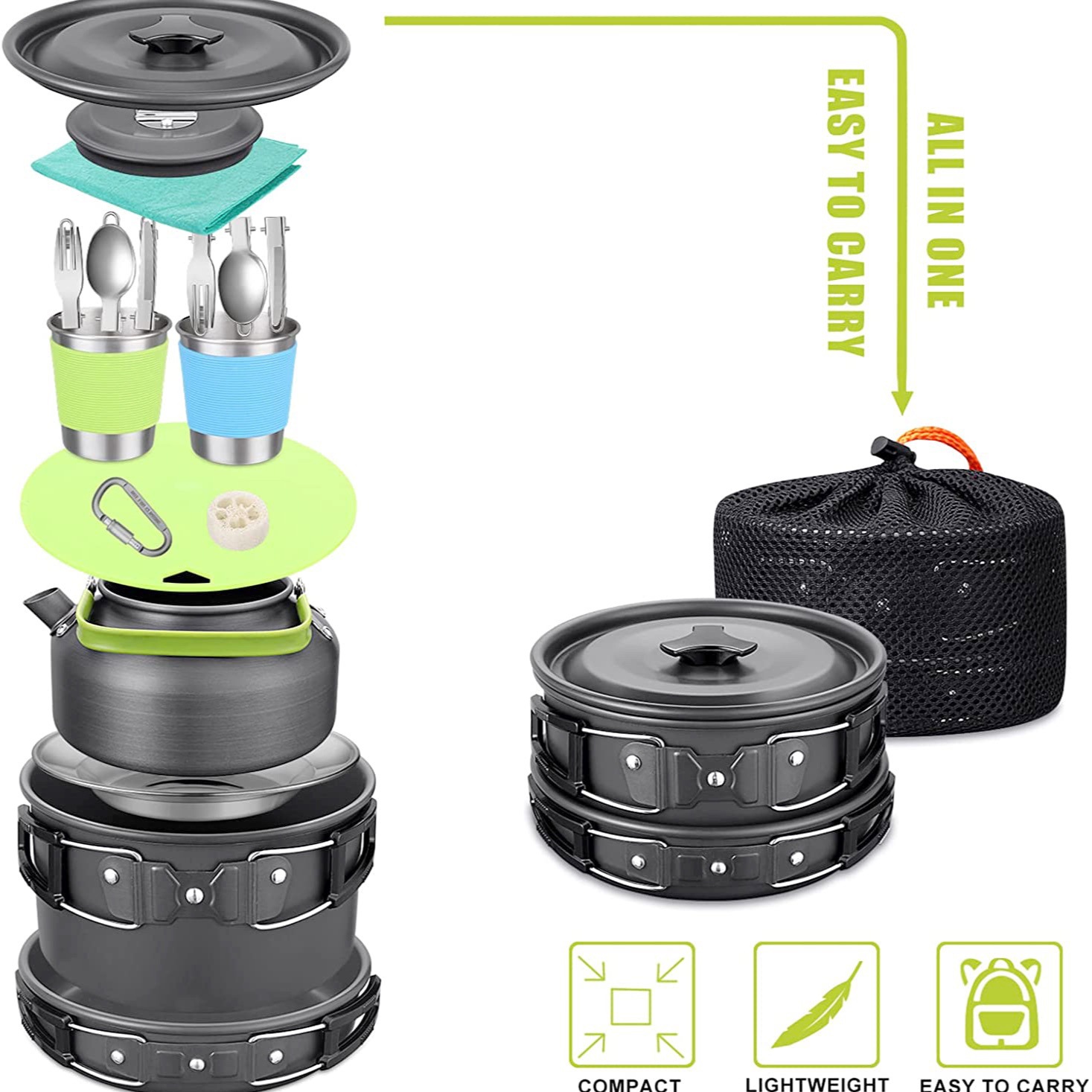 Camping Cooking Set With Kettle - Set da Cucina per Campeggio con