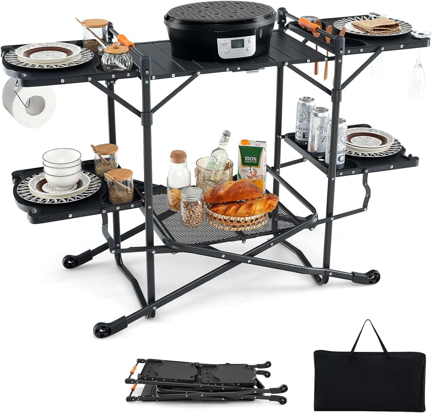 Camping Cooking Table With Storage - Tavolo da campeggio portatile con piano