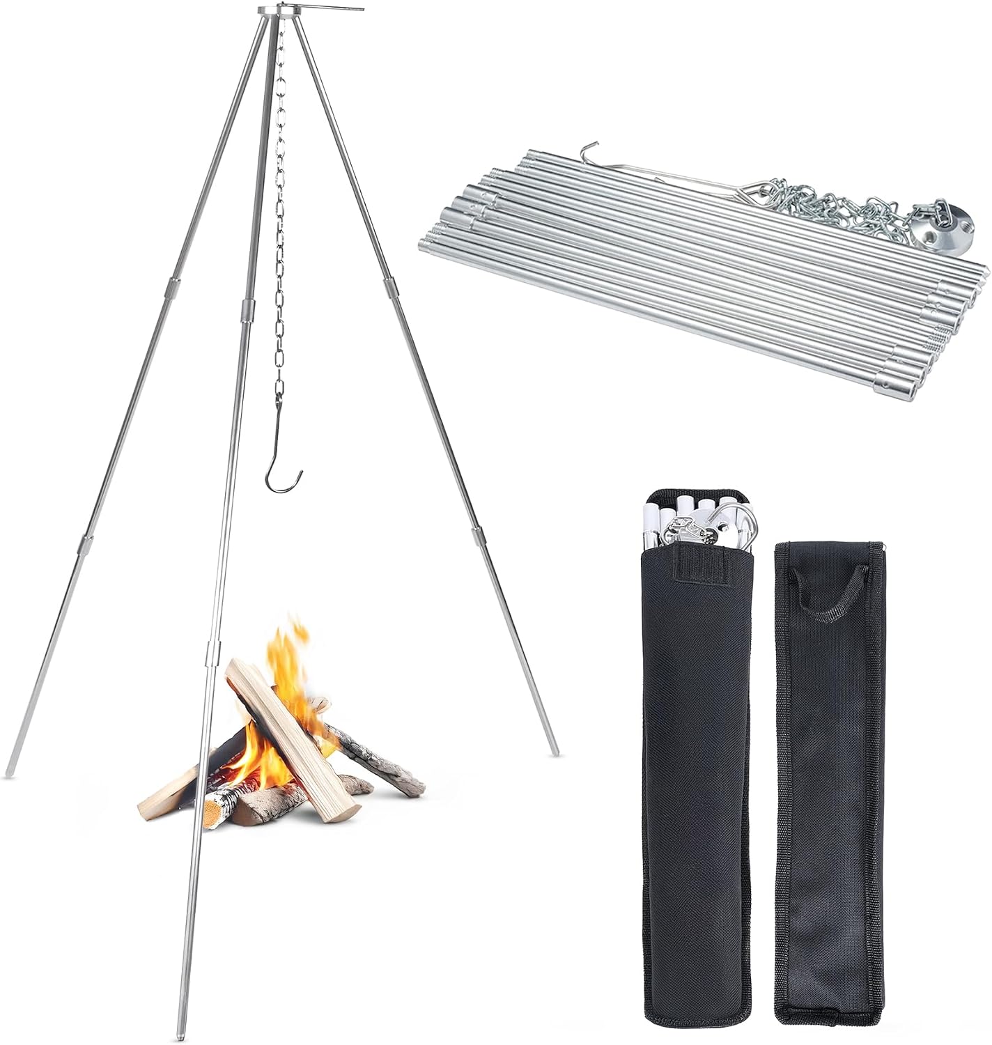 Camping Cooking Open Fire - Supporto da Cucina Pieghevole in Acciaio