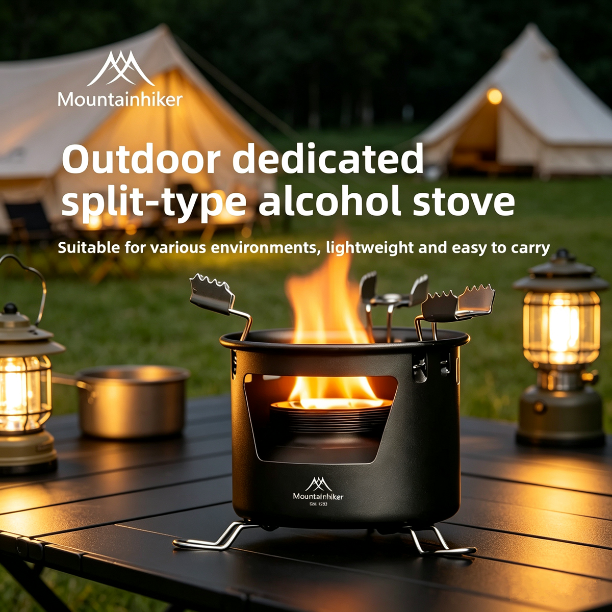 Camping Cooking And Dining Set - MOUNTAINHIKER Fornello Portatile per Alcol Liquido