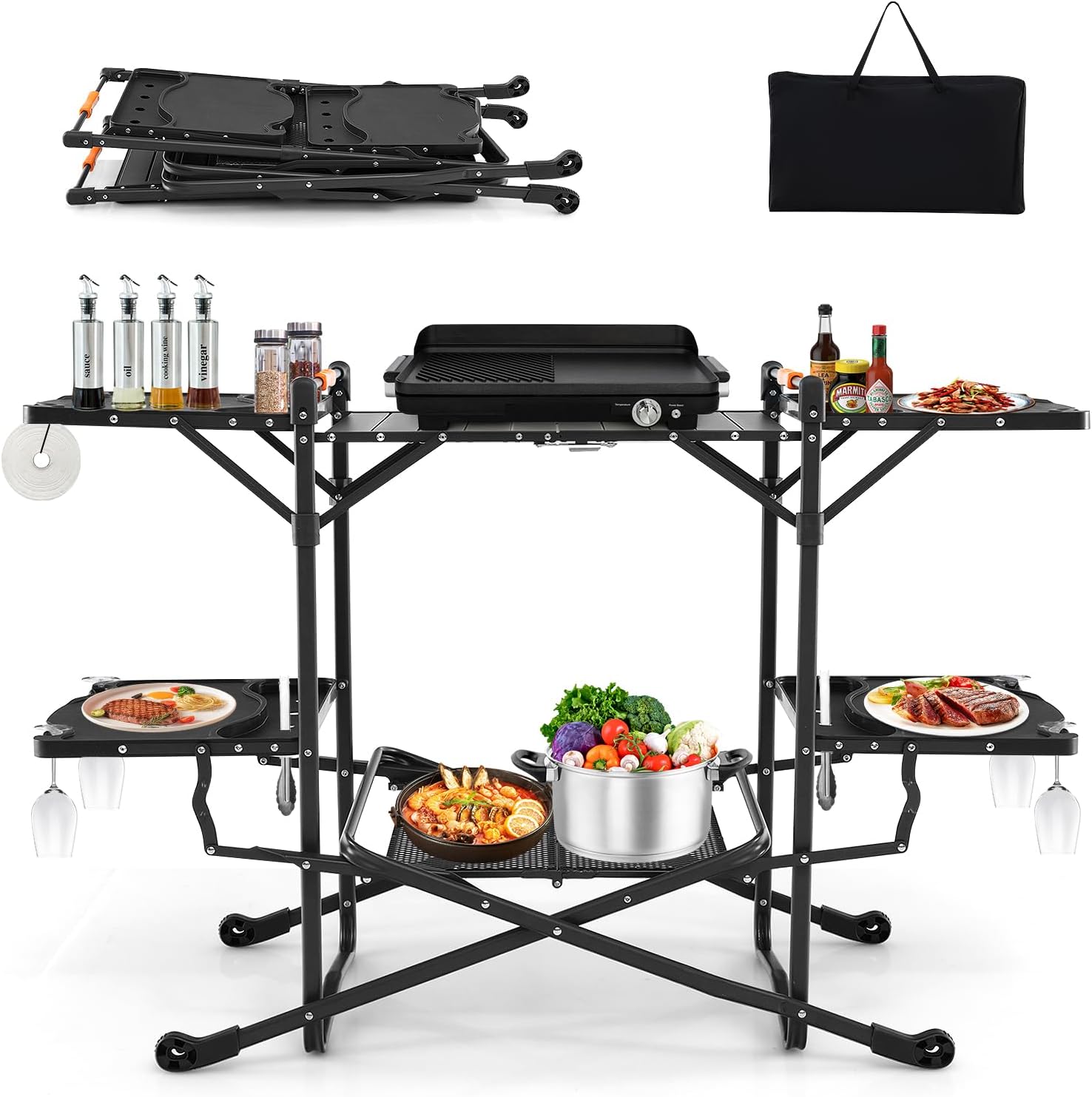 Camping Cooking Table With Storage - Tavolo da Cucina Pieghevole Portatile per