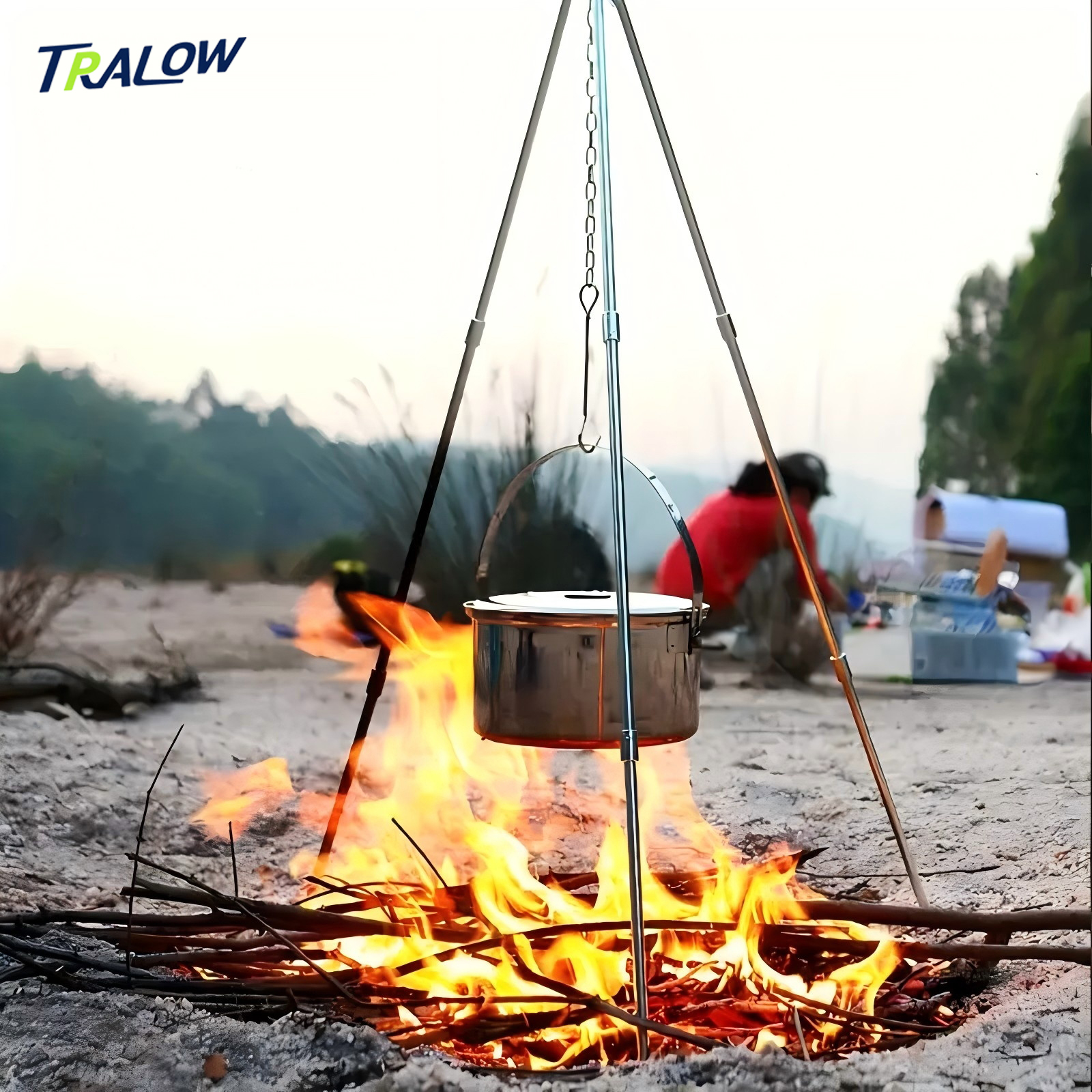 Camping Hanging Cooking Pot - Supporto Portatile Pieghevole TRALOW per Barbecue