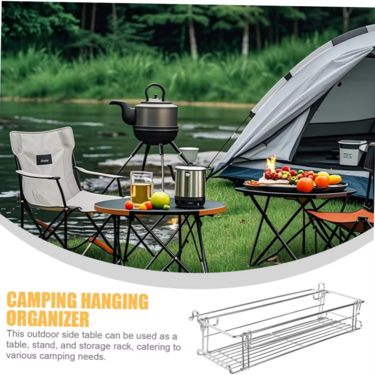 Camping Cooking Table With Storage - Cestello portaoggetti laterale pieghevole in alluminio