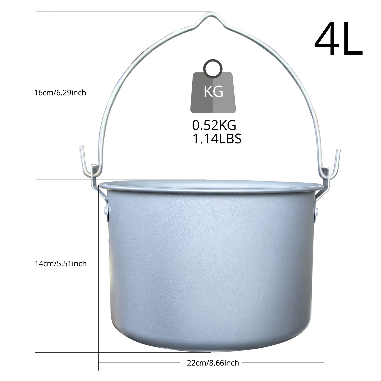 Camping Hanging Cooking Pot - Pentola da Campeggio Sospesa da 4L,