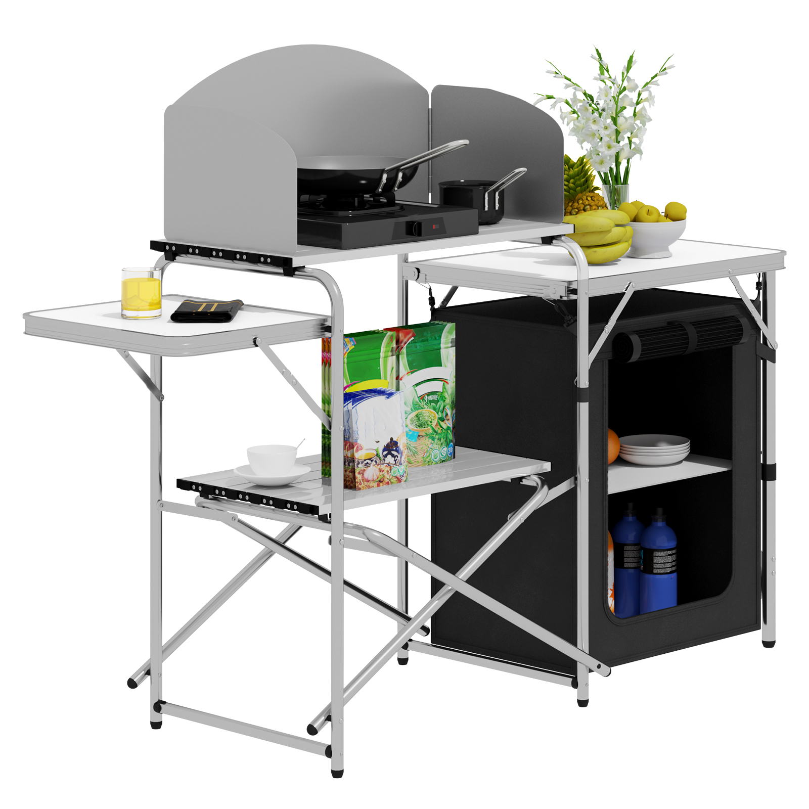 Camping Cooking Table With Storage - Portarinfuse da campeggio pieghevoli in alluminio