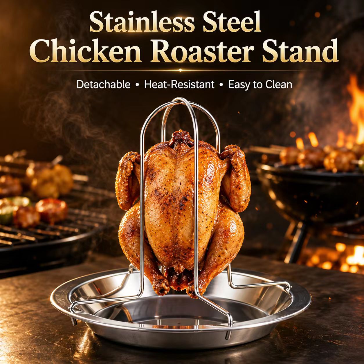 Campfire Cooking - Supporto Portatile per Grigliare Pollo Intero,