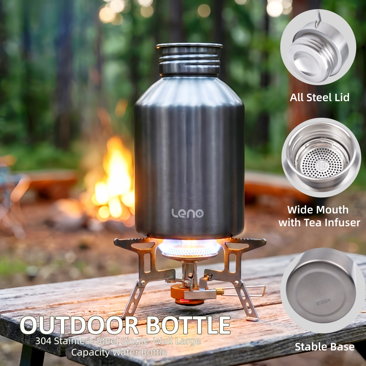 Camping Cooking On Fire - Borraccia da campeggio da 2000 ml,