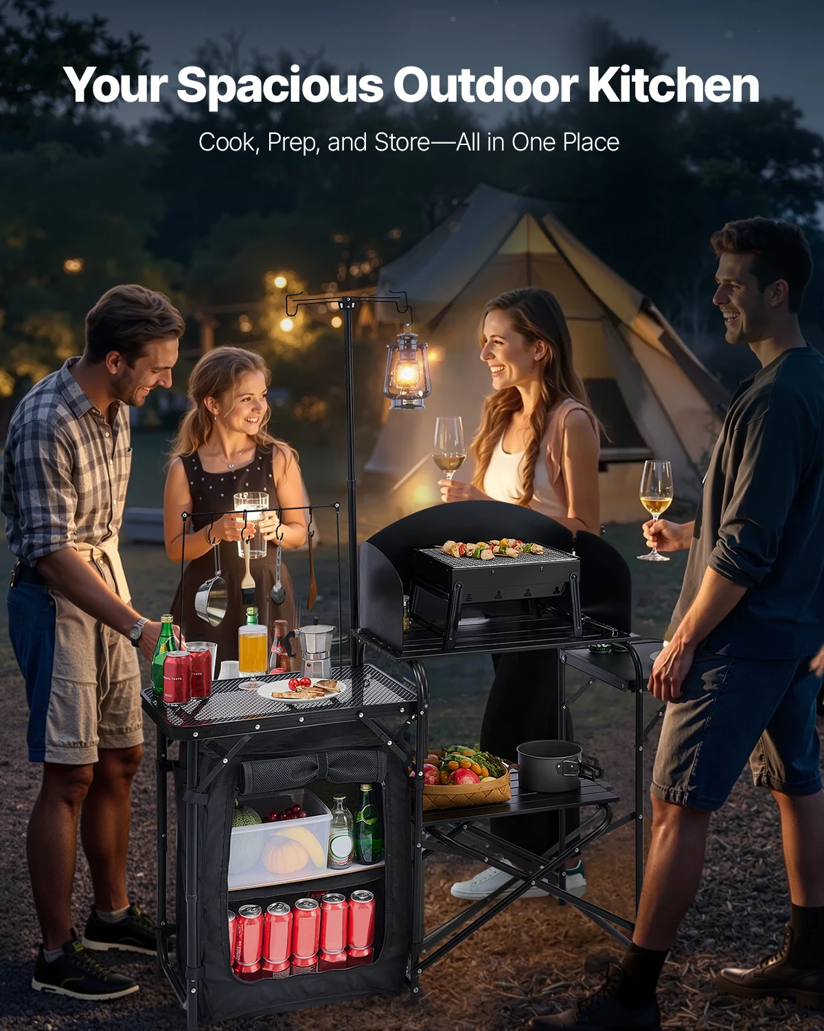 Tavolo da campeggio pieghevole - Camping Cooking Table With Storage recensione e prezzo