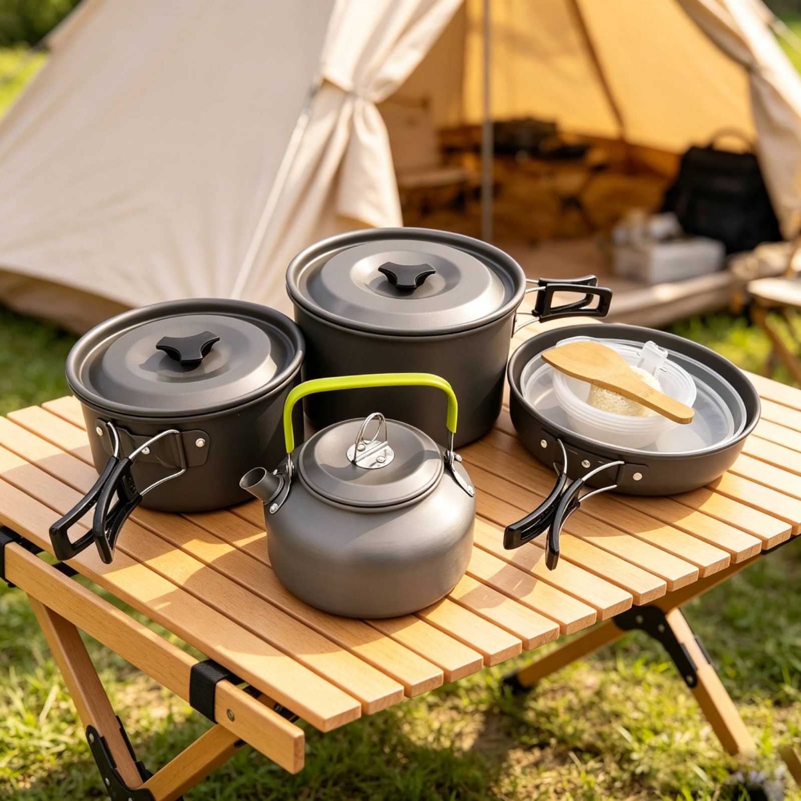 Kit da Cucina da Campeggio con - Camping Cooking Set With Kettle recensione e prezzo