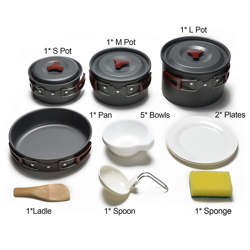 Kit di pentole da campeggio al - Camping Cooking Pan Set recensione e prezzo