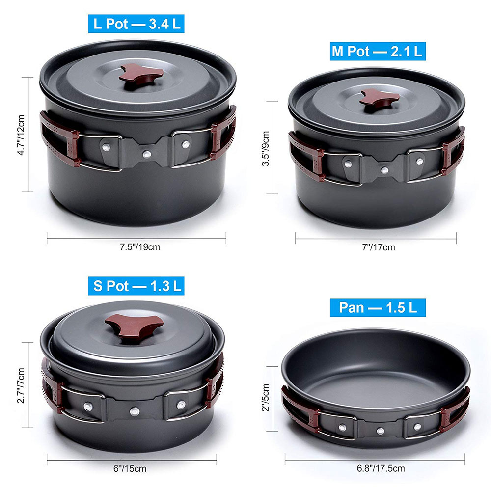 Kit di pentole da campeggio al - Camping Cooking Pan Set recensione e prezzo
