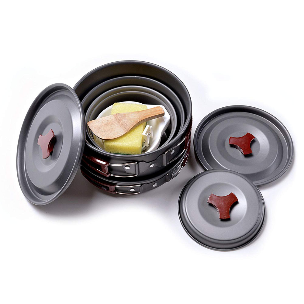 Kit di pentole da campeggio al - Camping Cooking Pan Set recensione e prezzo